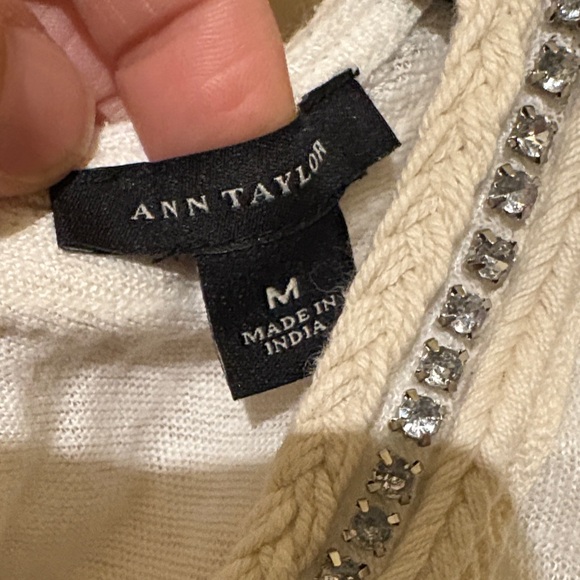 Ann Taylor White Tank Top with Embellished Neckline - Picture 2 of 5